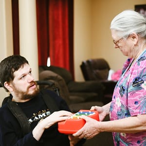 Terry and Cindy with music toy
